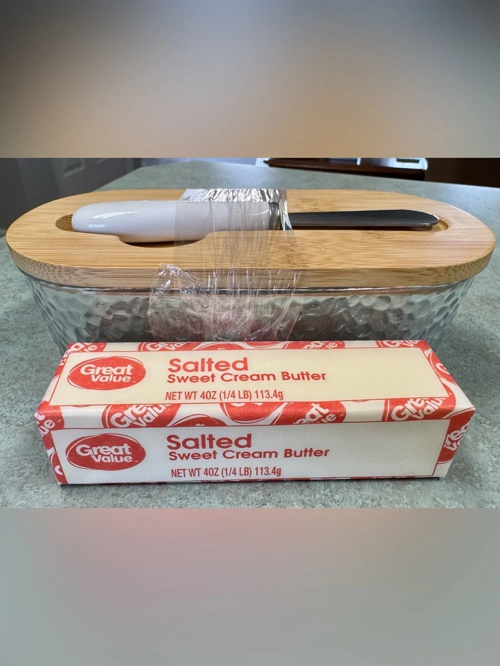 Amazon Bamboo-Lidded Glass Butter Dish with Ceramic Stainless Spreader